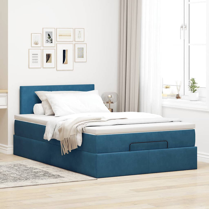 vidaXL sötétkék bársony ottomán ágy matraccal & LED-ek 120x190cm