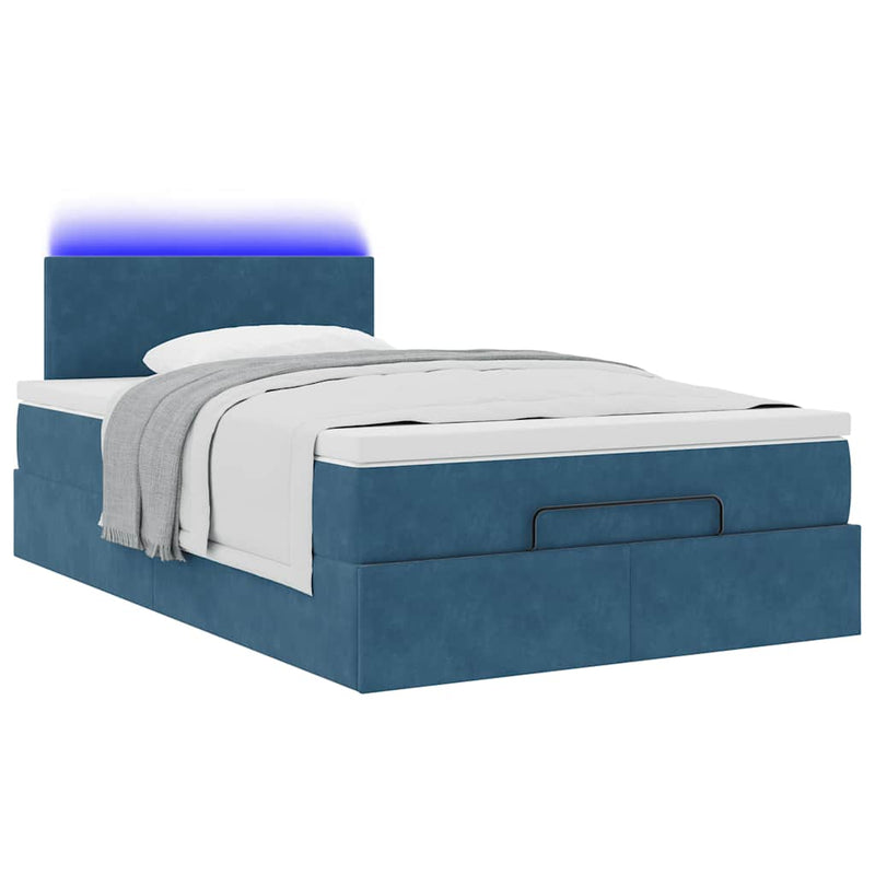 vidaXL sötétkék bársony ottomán ágy matraccal & LED-ek 120x190cm