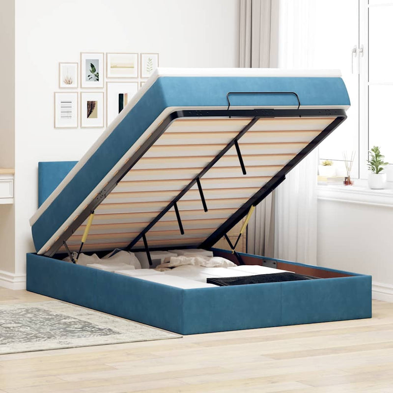 vidaXL sötétkék bársony ottomán ágy matraccal & LED-ek 120x190cm