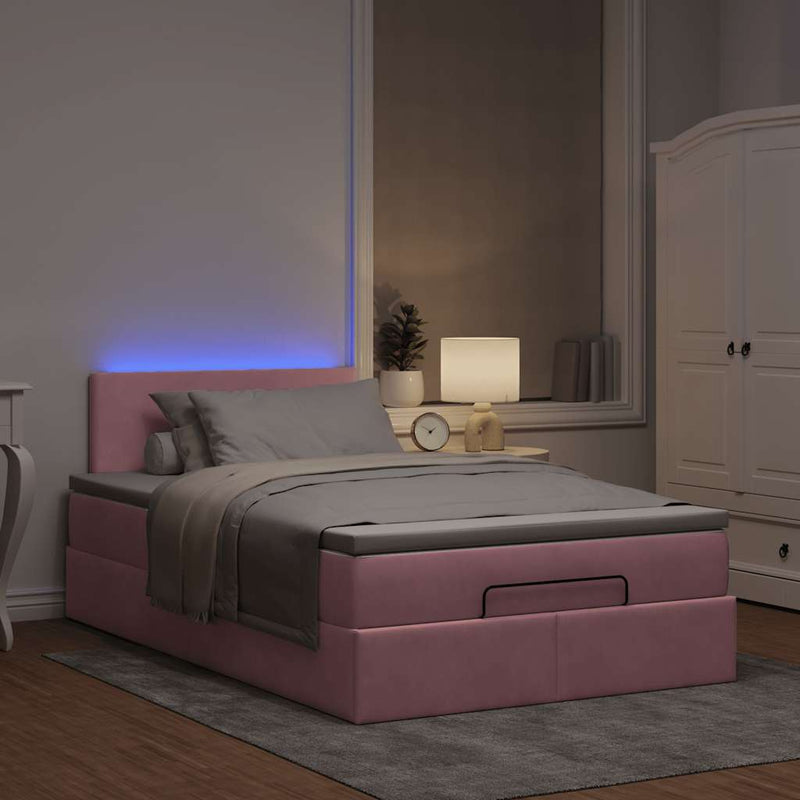 vidaXL rózsaszín bársony ottomán ágy matraccal & LED-ek 120x190cm