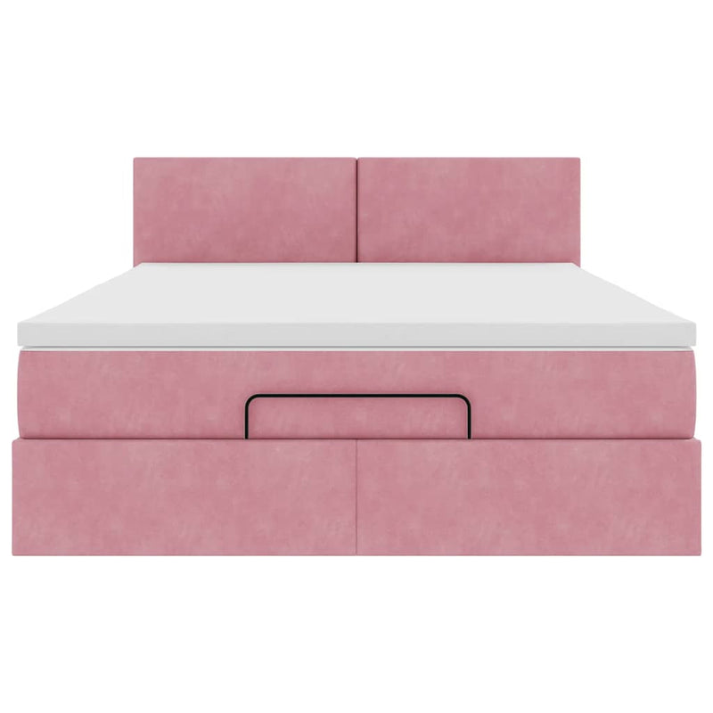 vidaXL Ottomán ágykeret matraccal rózsaszín 140x200cm bársony