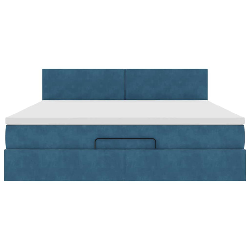 vidaXL Ottomán ágykeret matraccal sötétkék 160x200cm bársony