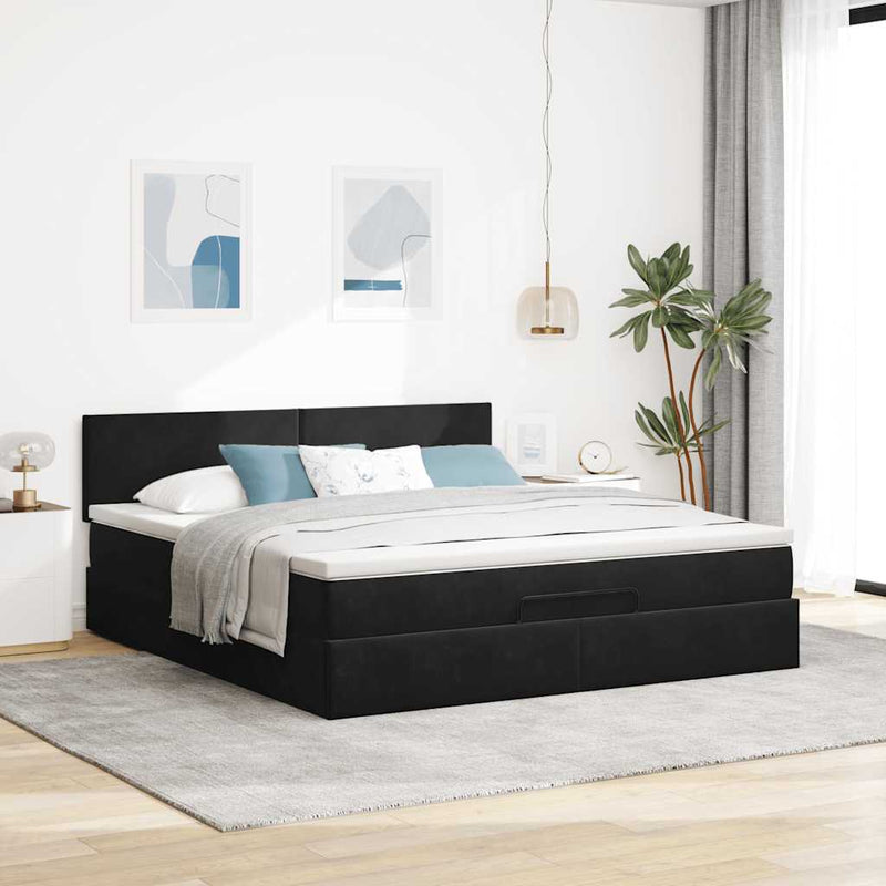 vidaXL Ottomán ágykeret matraccal fekete 180x200cm bársony