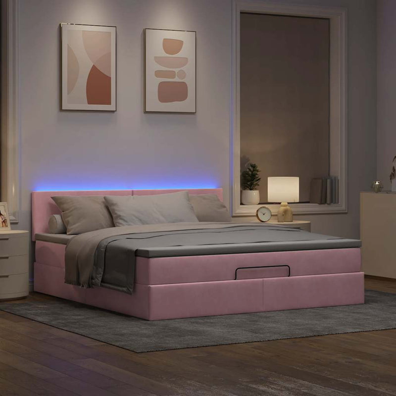 vidaXL rózsaszín bársony ottomán ágy matraccal & LED-ek 180x200 cm