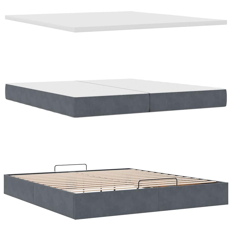 vidaXL Ottomán ágykeret matraccal Sötét szürke 200x200cm bársony