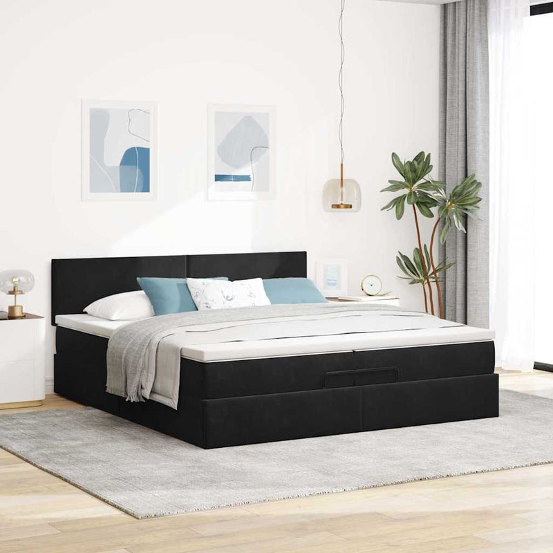 vidaXL Ottomán ágykeret matracokkal Fekete 200x200cm bársony