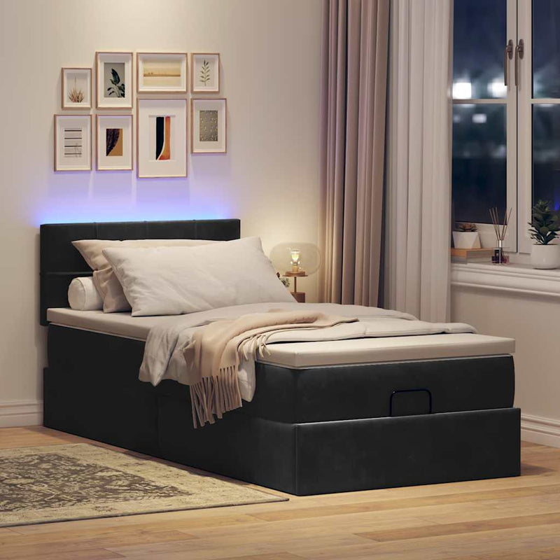 vidaXL fekete bársony ottomán ágy matraccal & LED-ek 80x200cm