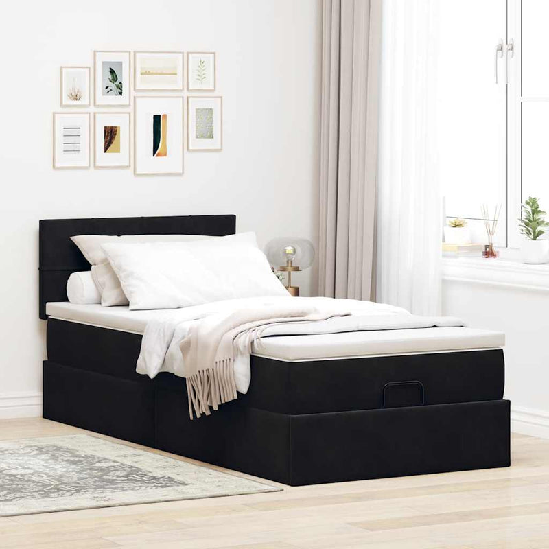 vidaXL fekete bársony ottomán ágy matraccal & LED-ek 80x200cm