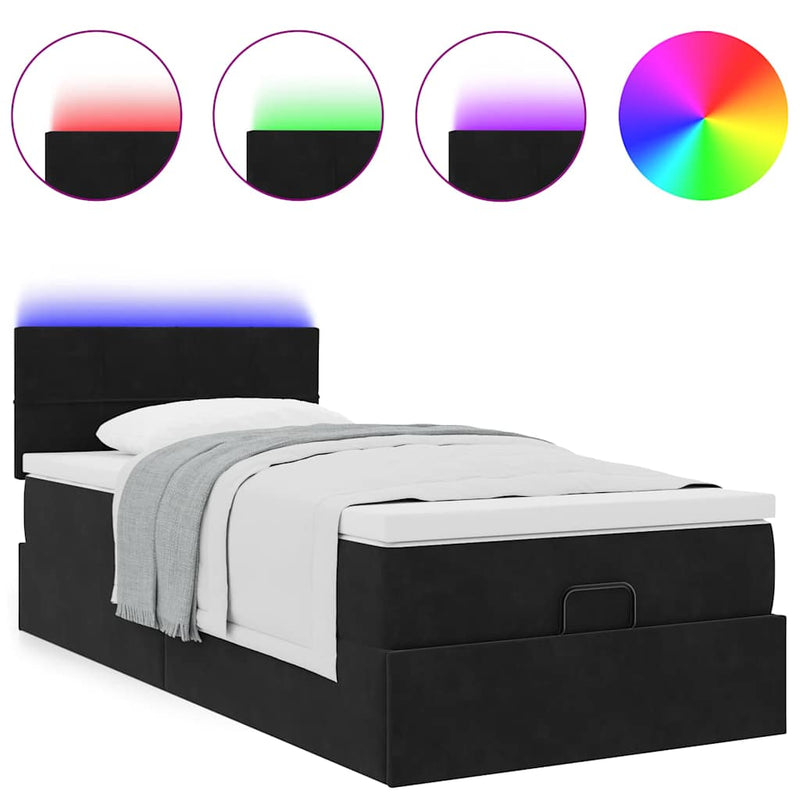 vidaXL fekete bársony ottomán ágy matraccal & LED-ek 80x200cm