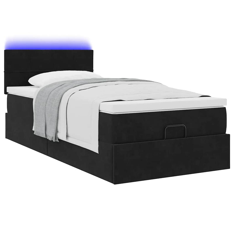 vidaXL fekete bársony ottomán ágy matraccal & LED-ek 80x200cm
