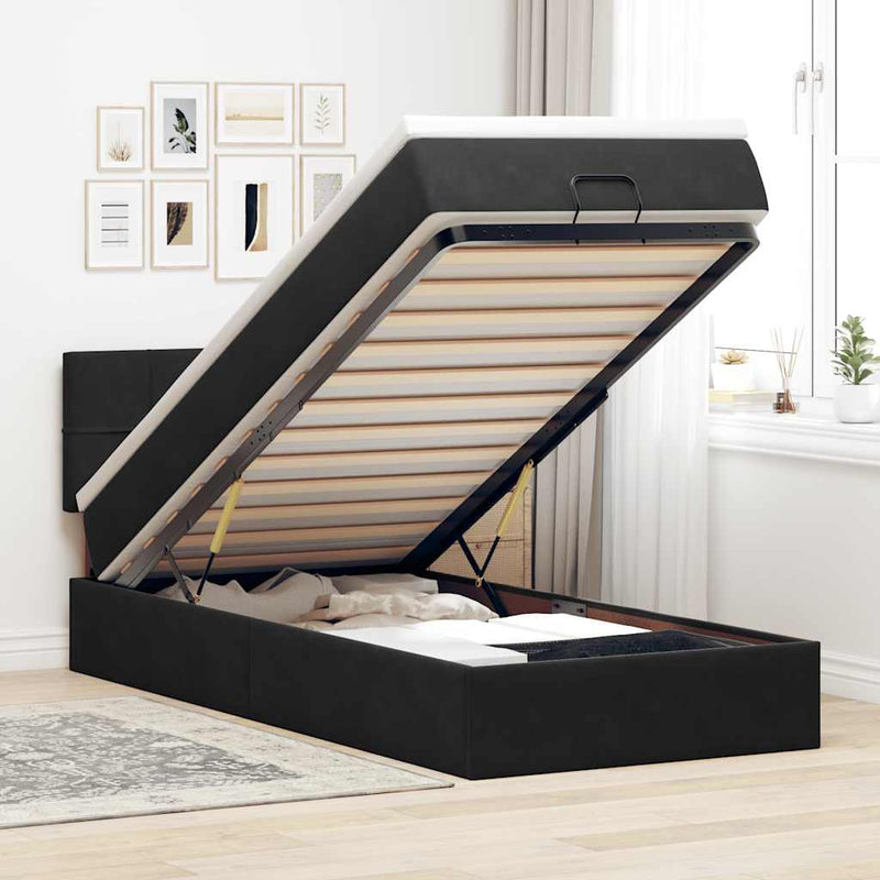 vidaXL fekete bársony ottomán ágy matraccal & LED-ek 80x200cm