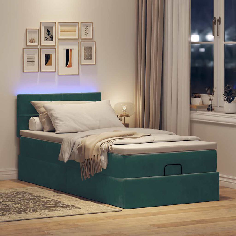 vidaXL sötétzöld bársony ottomán ágy matraccal & LED-ek 80 x 200 cm