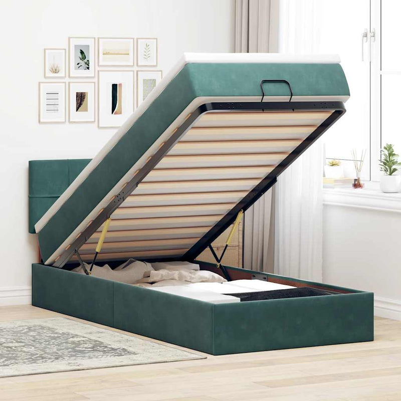 vidaXL sötétzöld bársony ottomán ágy matraccal & LED-ek 80 x 200 cm