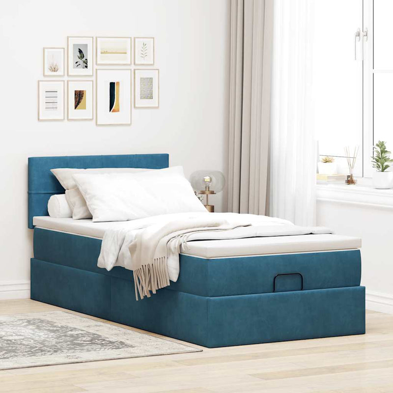 vidaXL sötétkék bársony ottomán ágy matraccal & LED-ek 80 x 200 cm