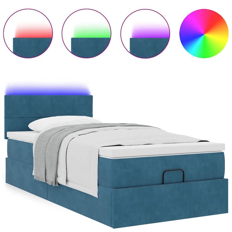 vidaXL sötétkék bársony ottomán ágy matraccal & LED-ek 80 x 200 cm