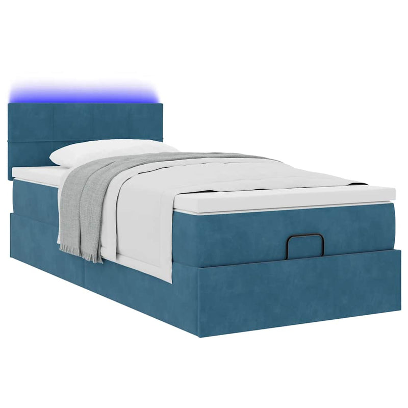 vidaXL sötétkék bársony ottomán ágy matraccal & LED-ek 80 x 200 cm