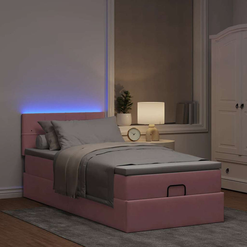 vidaXL rózsaszín bársony ottomán ágy matraccal & LED-ek 80 x 200 cm