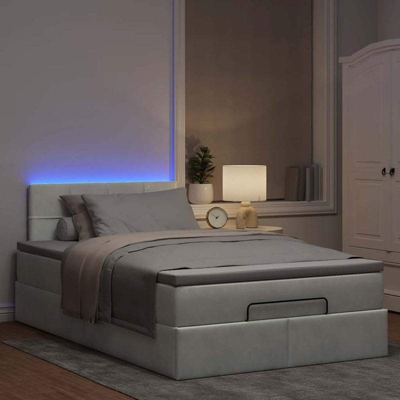 vidaXL világosszürke bársony ottomán ágy matraccal & LED-ek 120x190cm