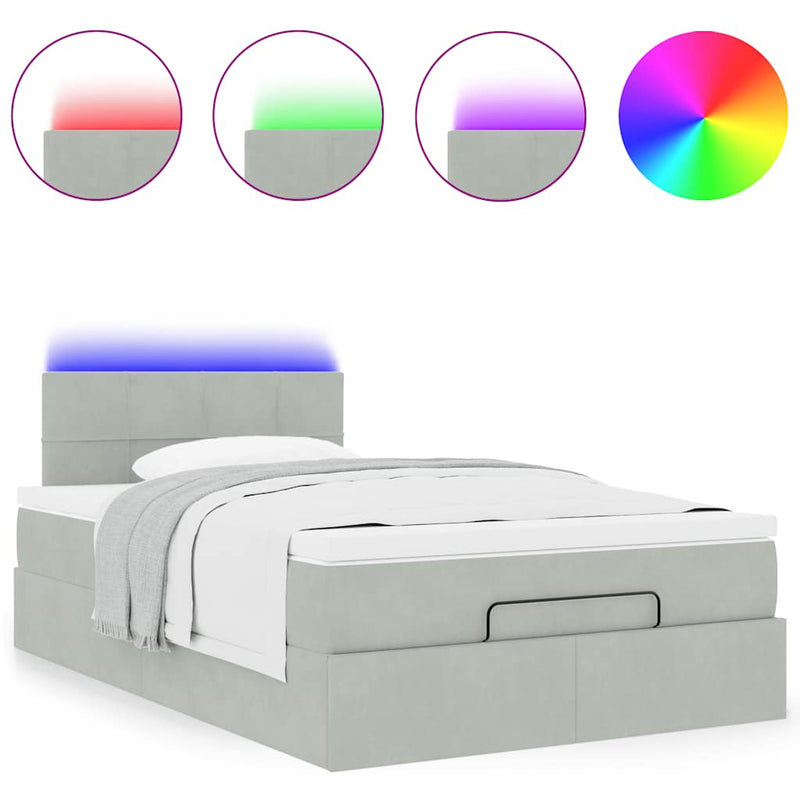 vidaXL világosszürke bársony ottomán ágy matraccal & LED-ek 120x190cm