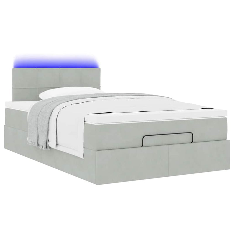 vidaXL világosszürke bársony ottomán ágy matraccal & LED-ek 120x190cm