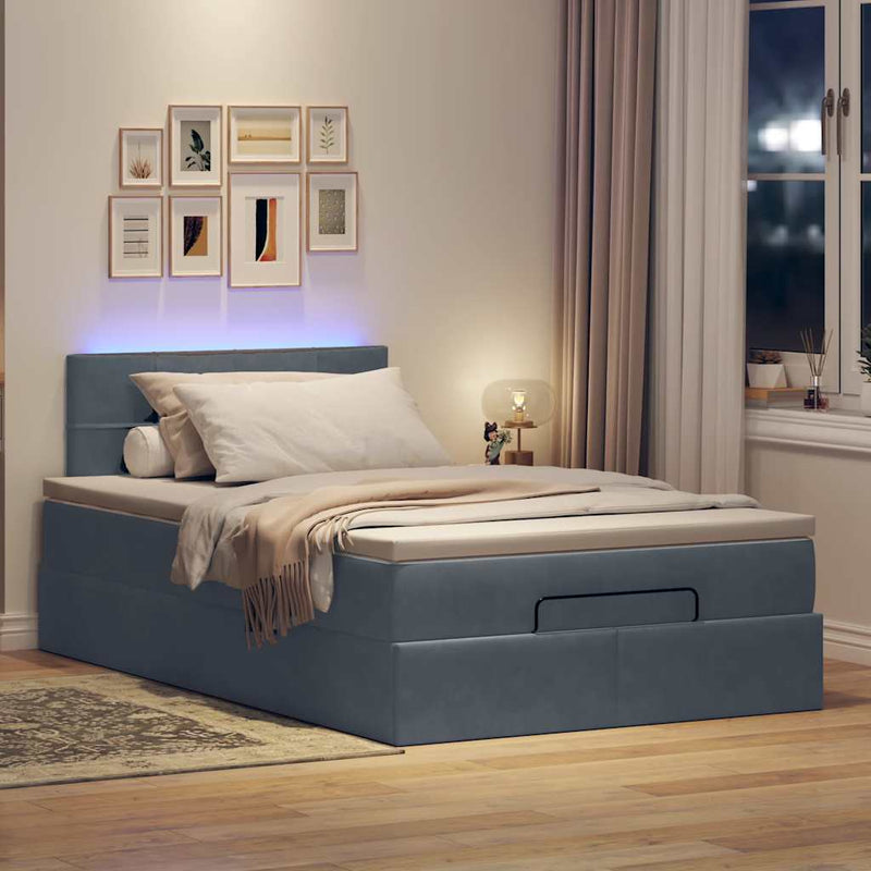 vidaXL sötétszürke bársony ottomán ágy matraccal & LED-ek 120x190cm
