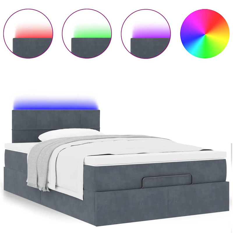 vidaXL sötétszürke bársony ottomán ágy matraccal & LED-ek 120x190cm