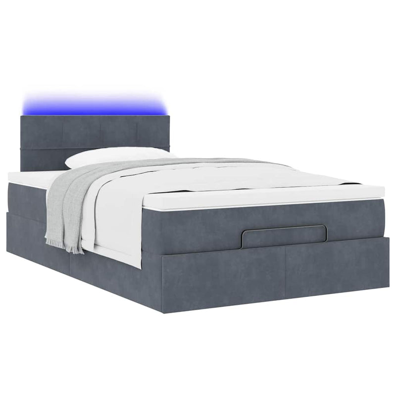 vidaXL sötétszürke bársony ottomán ágy matraccal & LED-ek 120x190cm