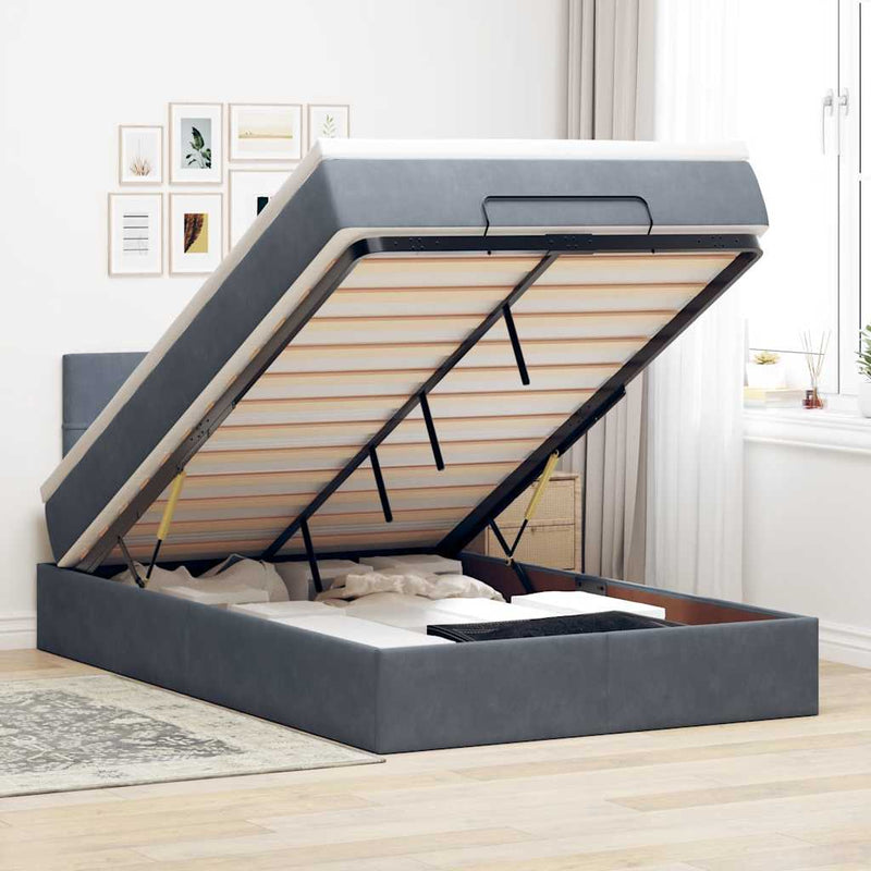 vidaXL sötétszürke bársony ottomán ágy matraccal & LED-ek 120x190cm
