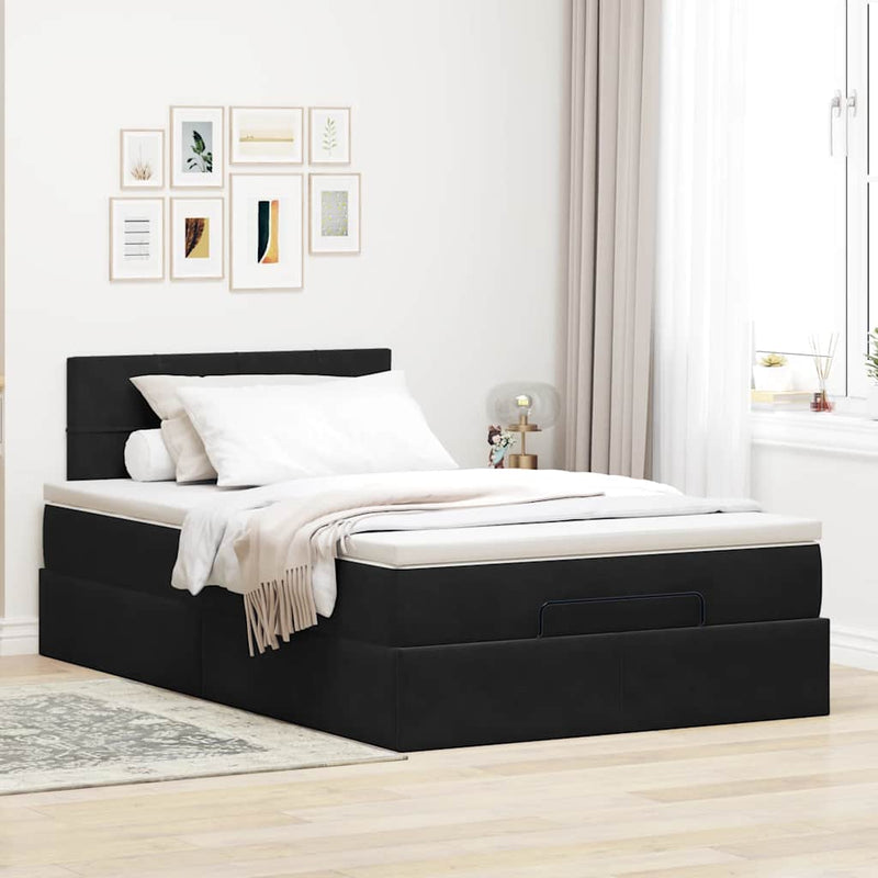 vidaXL fekete bársony ottomán ágy matraccal & LED-ek 120x190cm