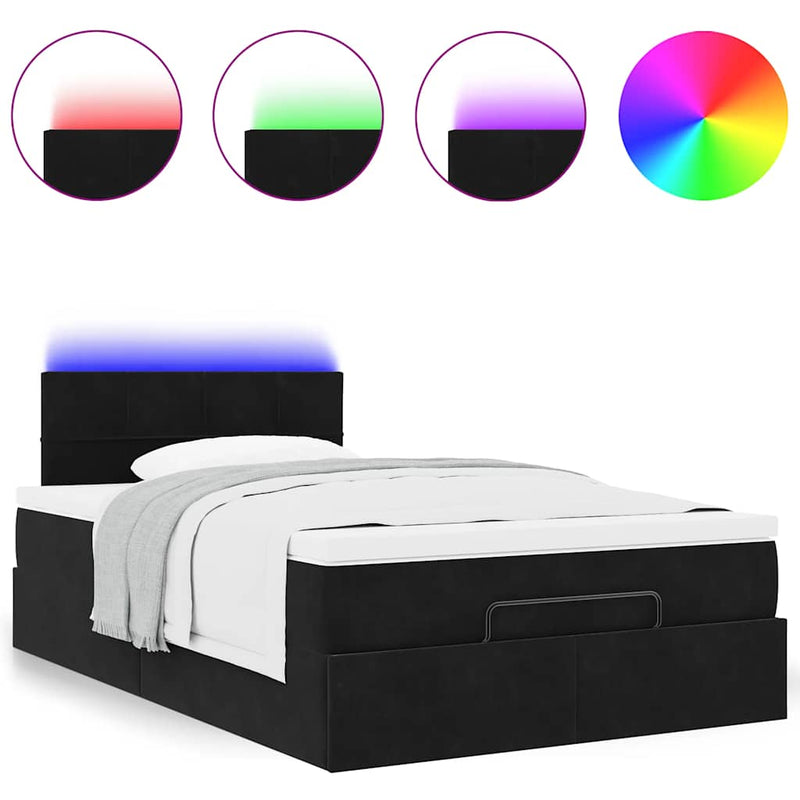 vidaXL fekete bársony ottomán ágy matraccal & LED-ek 120x190cm
