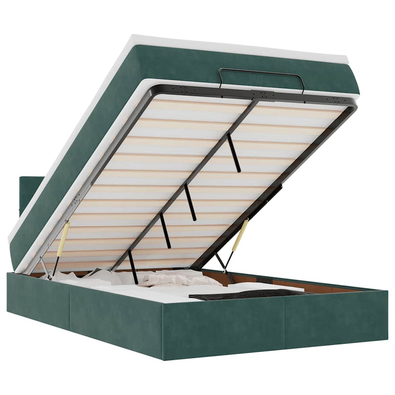 vidaXL sötétzöld bársony ottomán ágy matraccal & LED-ek 120x190cm