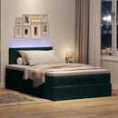 vidaXL sötétzöld bársony ottomán ágy matraccal & LED-ek 120x190cm