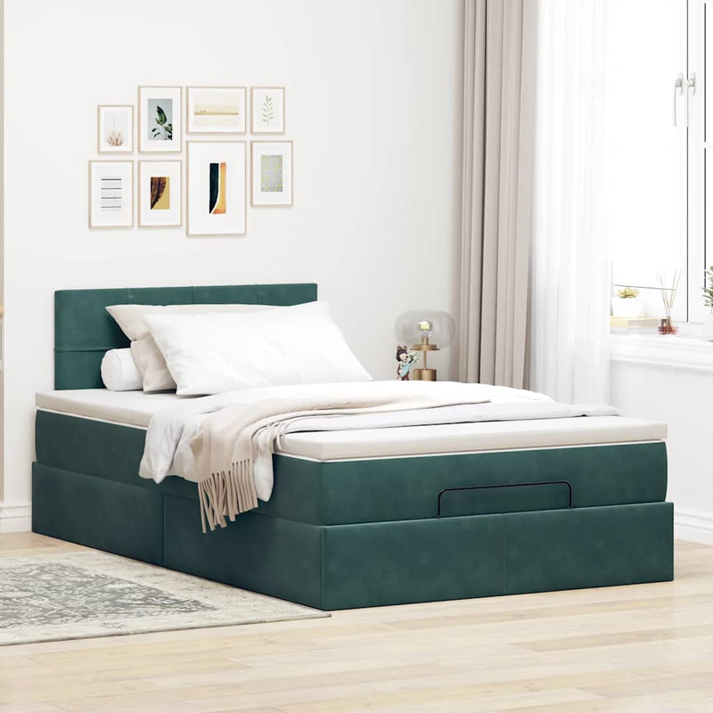 vidaXL sötétzöld bársony ottomán ágy matraccal & LED-ek 120x190cm