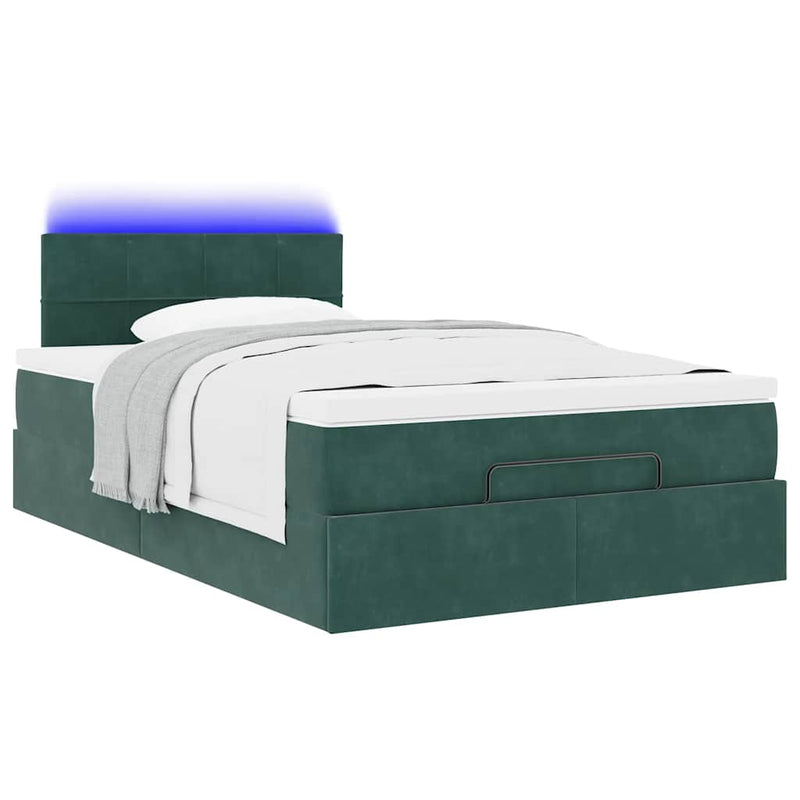 vidaXL sötétzöld bársony ottomán ágy matraccal & LED-ek 120x190cm