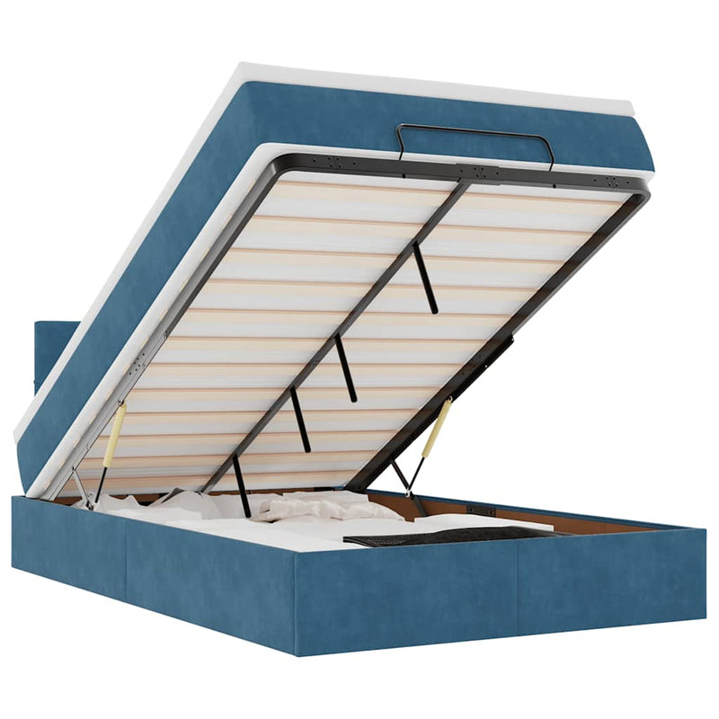 vidaXL sötétkék bársony ottomán ágy matraccal & LED-ek 120x190cm