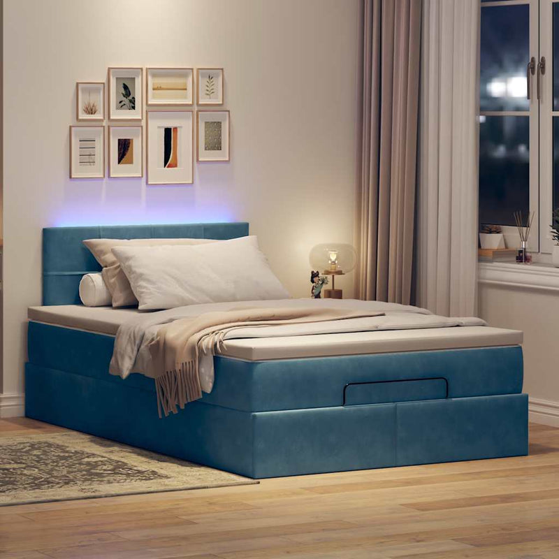 vidaXL sötétkék bársony ottomán ágy matraccal & LED-ek 120x190cm