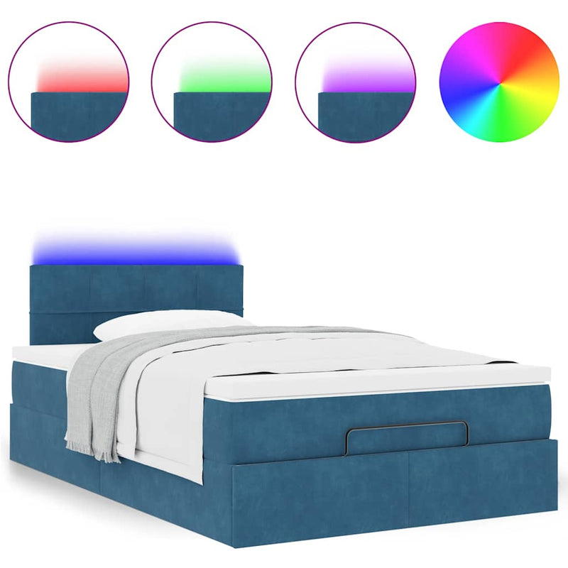 vidaXL sötétkék bársony ottomán ágy matraccal & LED-ek 120x190cm
