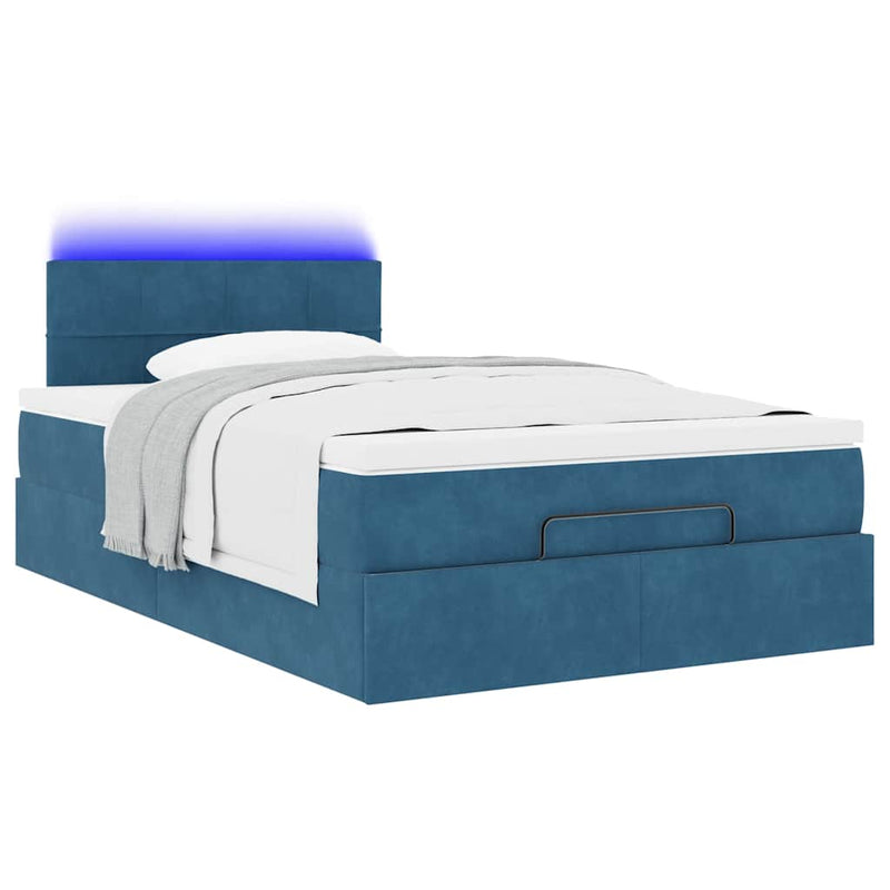 vidaXL sötétkék bársony ottomán ágy matraccal & LED-ek 120x190cm