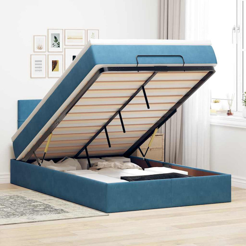 vidaXL sötétkék bársony ottomán ágy matraccal & LED-ek 120x190cm