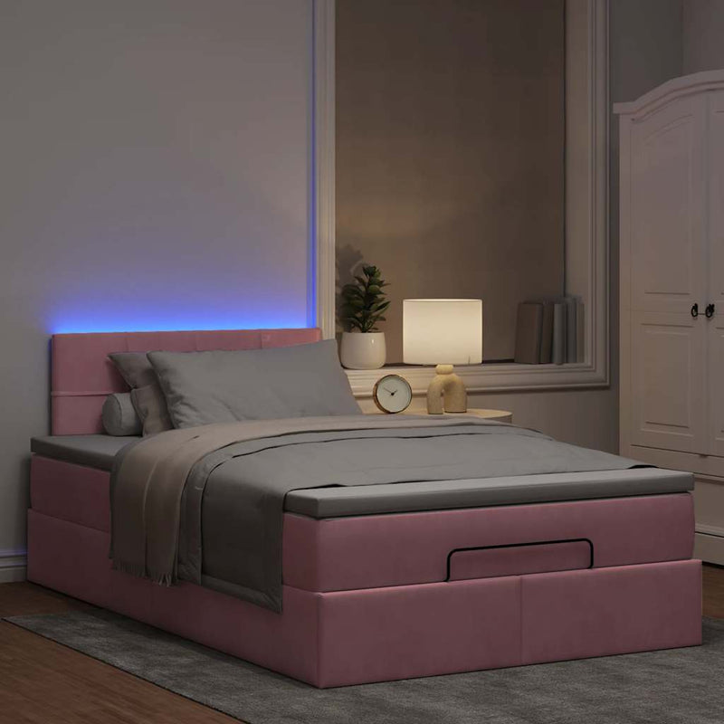 vidaXL rózsaszín bársony ottomán ágy matraccal & LED-ek 120x190cm