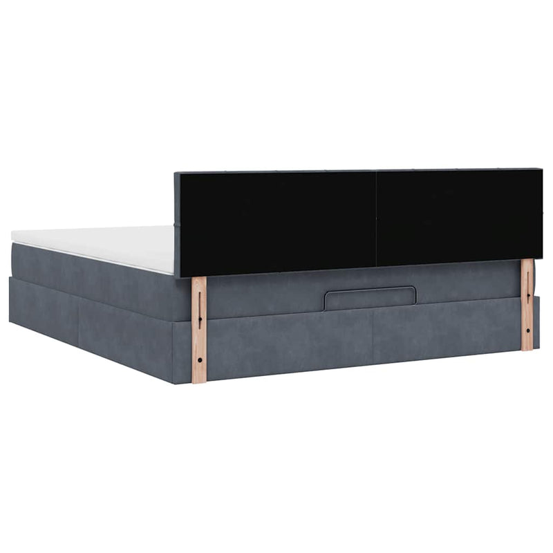 vidaXL Ottomán ágykeret matraccal sötétszürke 160x200cm bársony