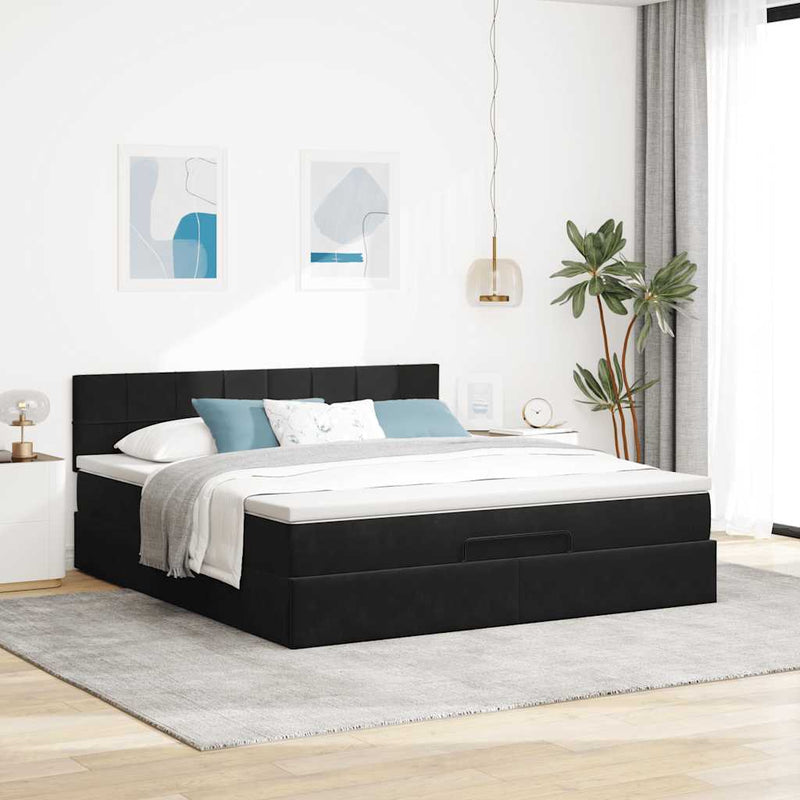 vidaXL Ottomán ágykeret matraccal fekete 180x200cm bársony