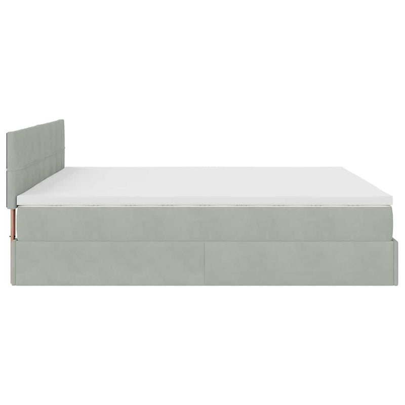 vidaXL Ottomán ágykeret matracokkal világosszürke 200x200cm bársony