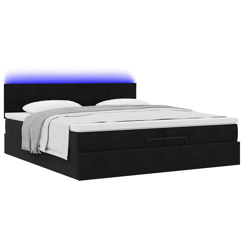 vidaXL Ottomán ágykeret matracokkal Fekete 200x200cm bársony
