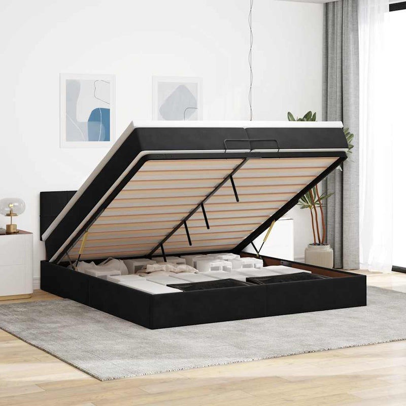 vidaXL Ottomán ágykeret matracokkal Fekete 200x200cm bársony