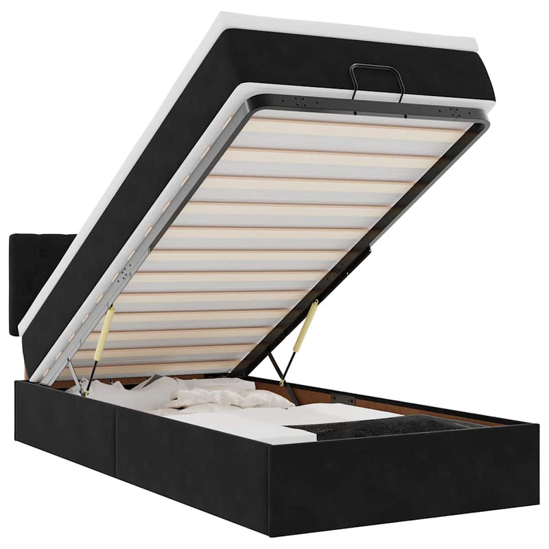 vidaXL fekete bársony ottomán ágy matraccal & LED-ek 80x200cm
