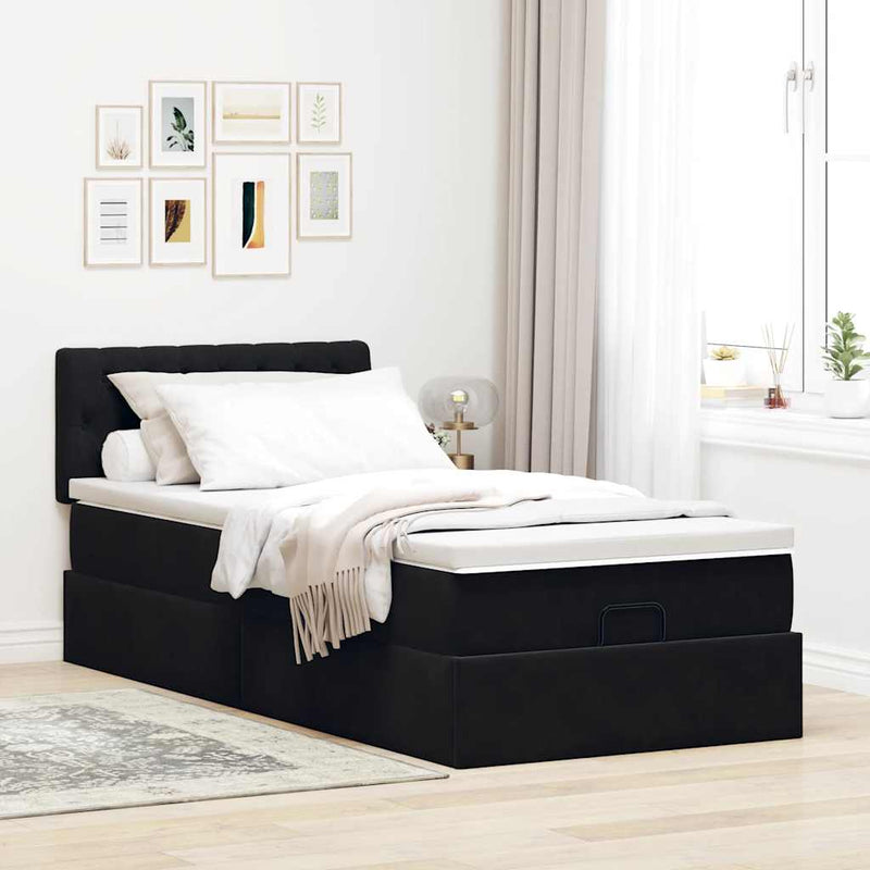 vidaXL fekete bársony ottomán ágy matraccal & LED-ek 80x200cm