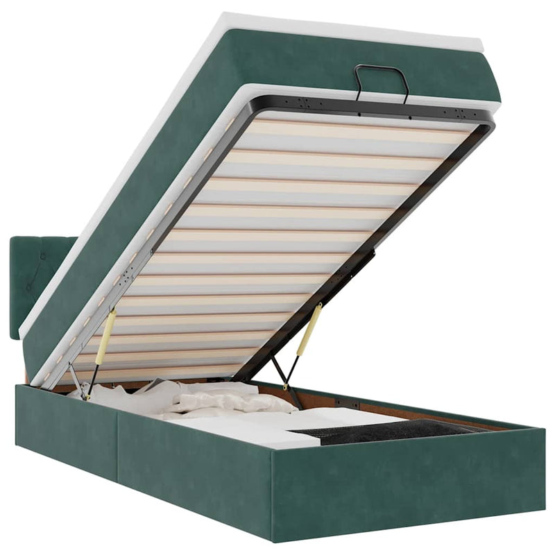 vidaXL sötétzöld bársony ottomán ágy matraccal & LED-ek 80 x 200 cm