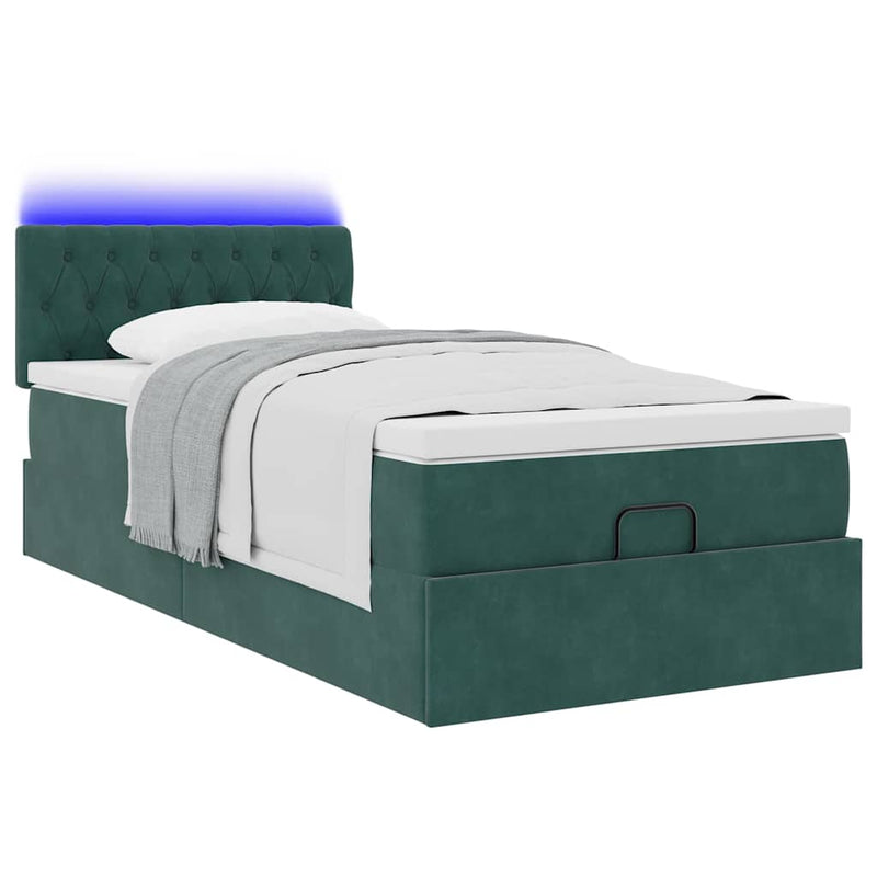vidaXL sötétzöld bársony ottomán ágy matraccal & LED-ek 80 x 200 cm