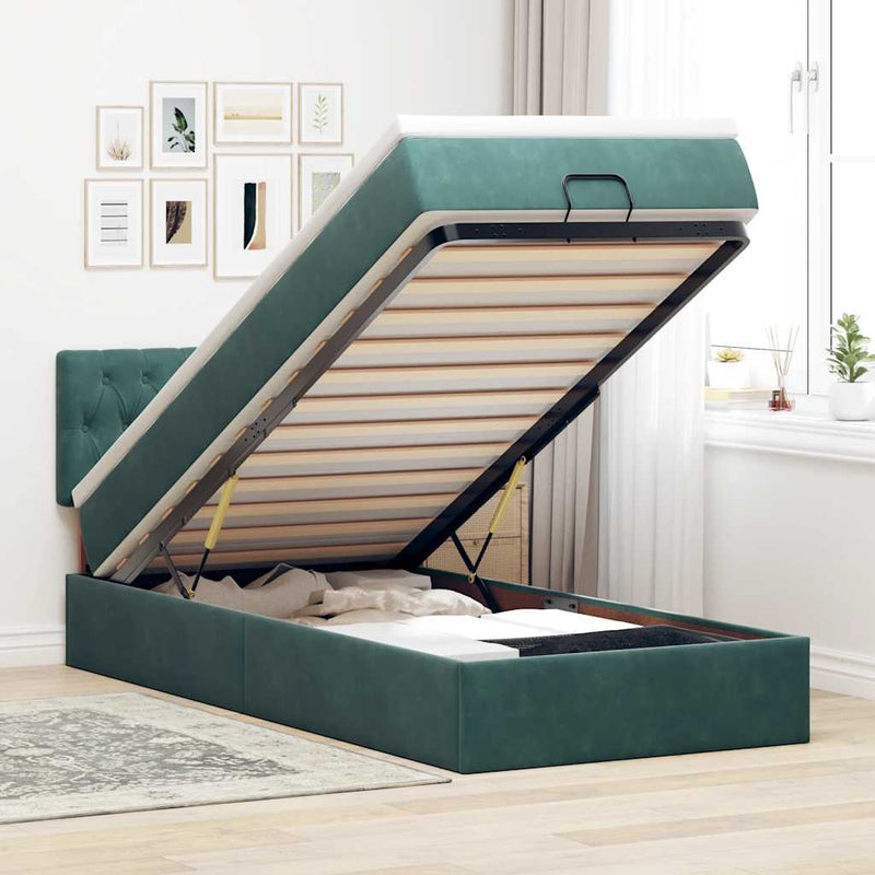 vidaXL sötétzöld bársony ottomán ágy matraccal & LED-ek 80 x 200 cm